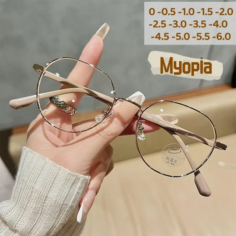 Luxury Myopia Glasses Classic Vintage Anti-blue Light Eyeglasses Women Men