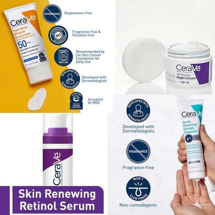 Complete Skin Care Kit – Night Cream, Retinol Serum, Acne Foaming Cleanser