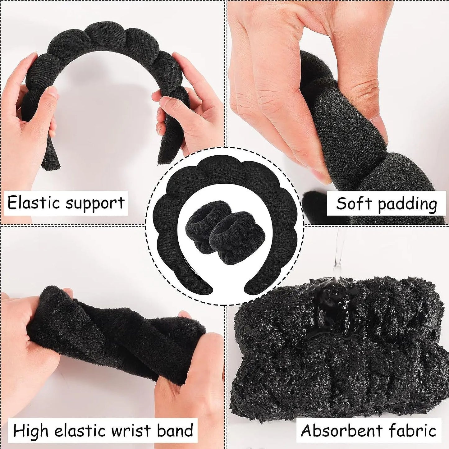 3Pcs Makeup Sponge Spa Headband Puffy Sponge Sweet Hair Band
