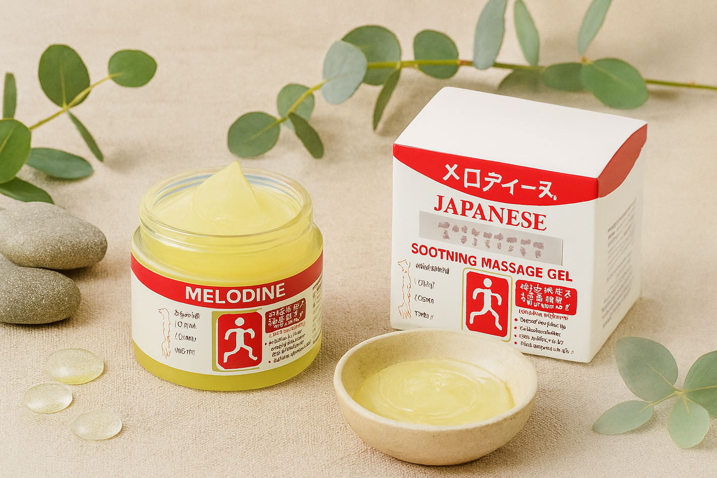 MELODINE Japanese Soothing Massage Gel – Muscle & Joint Pain Relief Cream For Shoulder, Neck, Back & Knee – Fast-Absorbing Herbal Formula