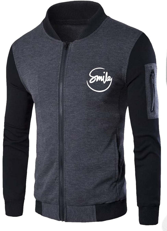 New Winter Collection Charcoal Grey “Smile” Printed Zipper Jacket for Men & Boys –
